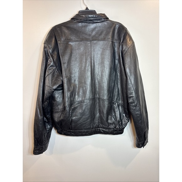 Vintage AGGIO Black Leather Bomber Jacket Mens Large Motorcycle Biker Streetwear - Picture 9 of 11